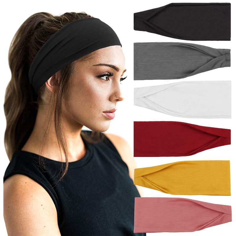 DRESHOW 6 Pack Yoga Sports Headbands for Women Elastic Non-Slip Headbands Running Workout Hair Bands - Image 1